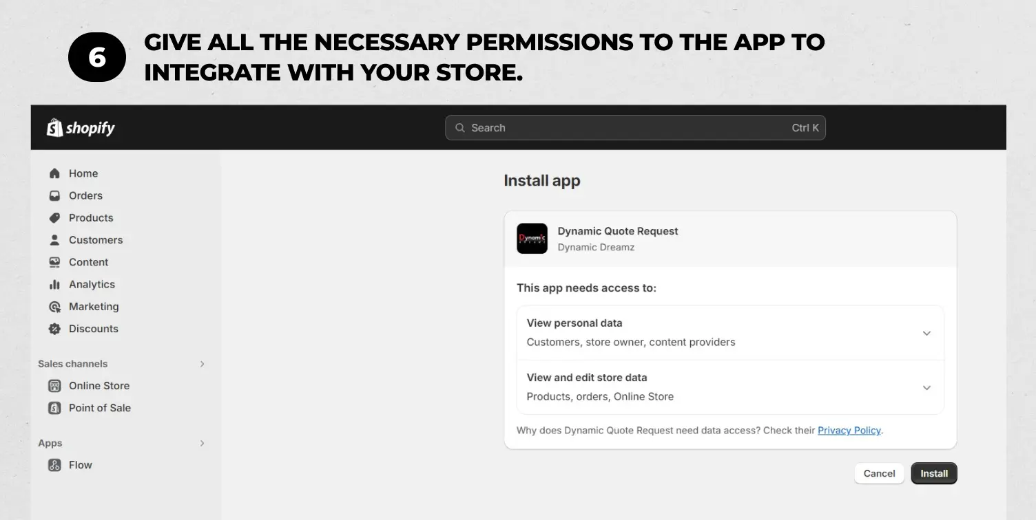 Give all the necessary permissions to the app to integrate with your store