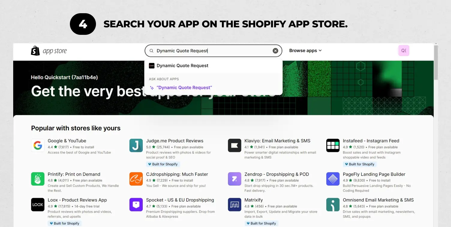 Search your app on the Shopify App Store